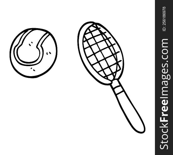 line drawing cartoon tennis racket and ball