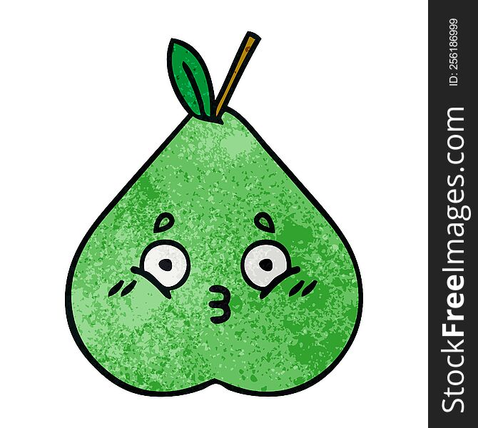 retro grunge texture cartoon of a green pear