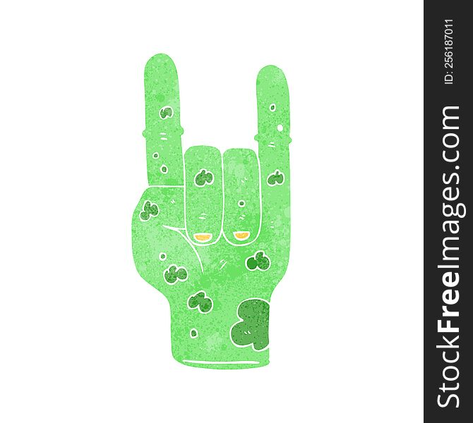 freehand retro cartoon zombie hand making horn sign