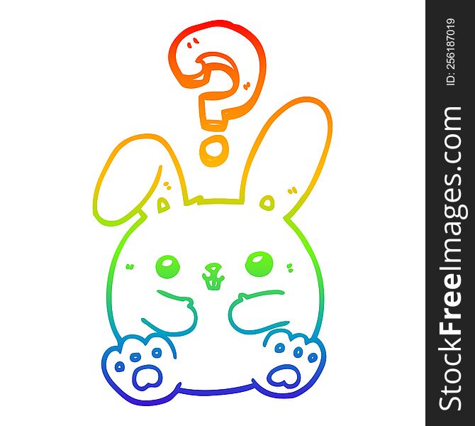 Rainbow Gradient Line Drawing Cartoon Rabbit With Question Mark