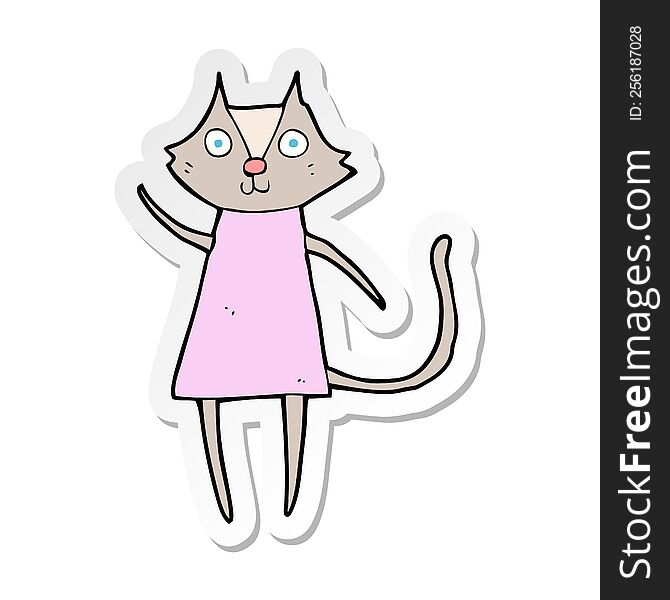 Sticker Of A Cute Cartoon Cat Waving