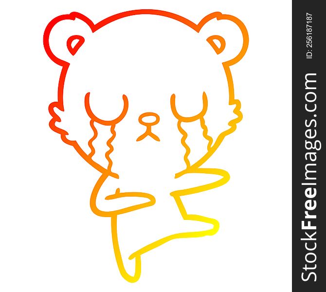 Warm Gradient Line Drawing Crying Polar Bear Cartoon