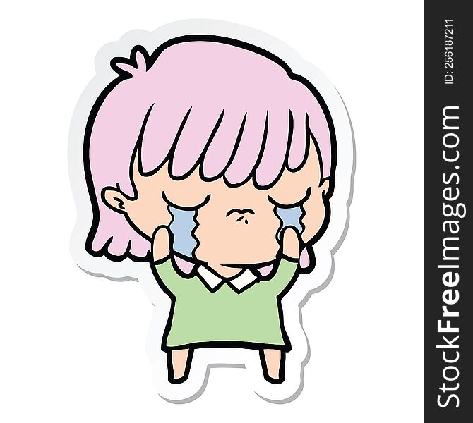 sticker of a cartoon woman crying