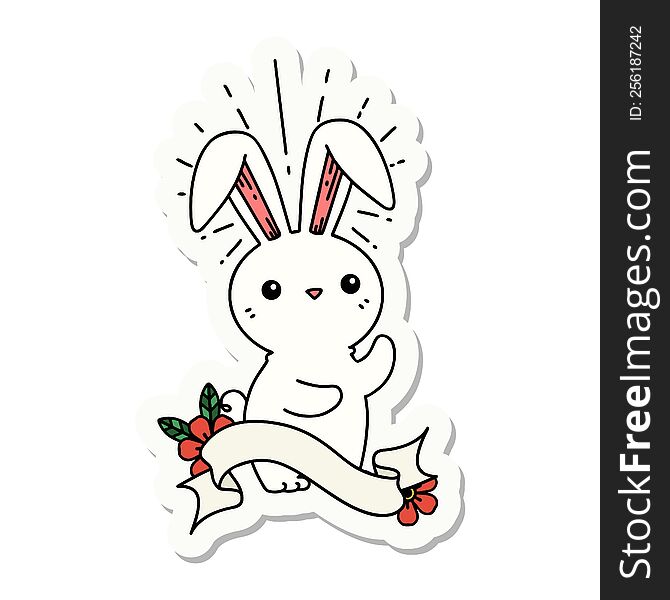 Sticker Of Tattoo Style Cute Bunny