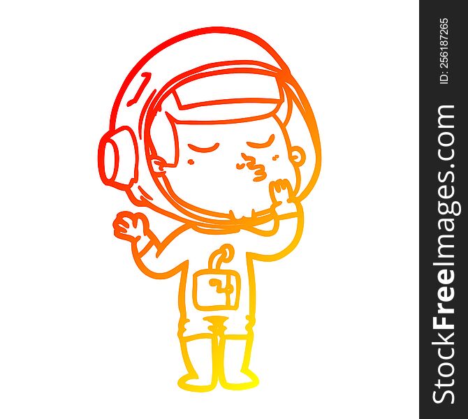 Warm Gradient Line Drawing Cartoon Confident Astronaut