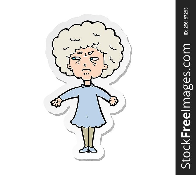 Sticker Of A Cartoon Bitter Old Woman