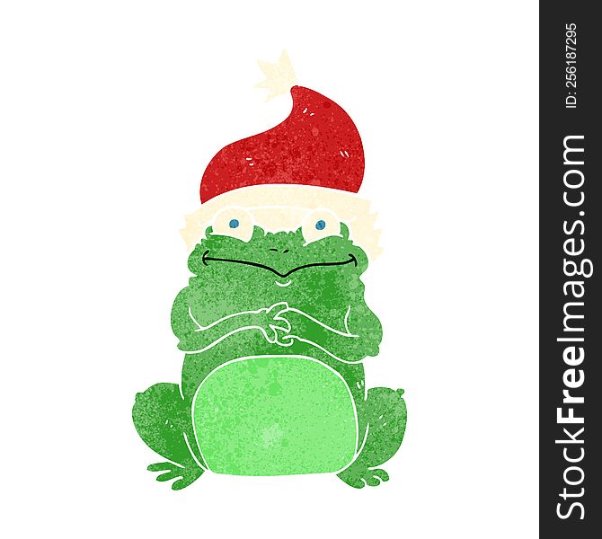 Retro Cartoon Frog Wearing Christmas Hat