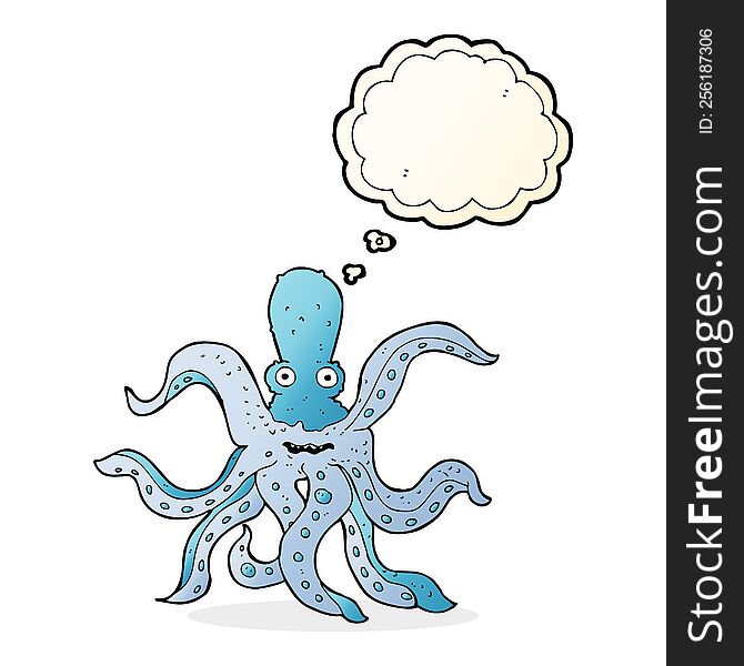 cartoon giant octopus with thought bubble