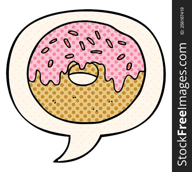 cartoon donut with speech bubble in comic book style