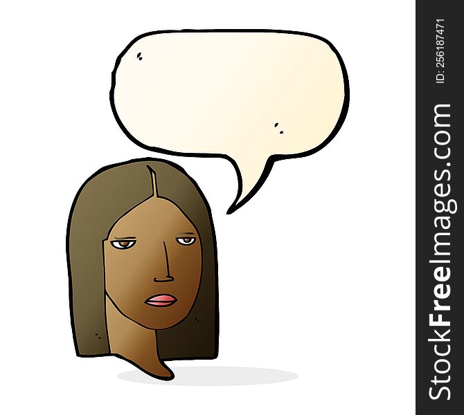 Cartoon Serious Woman With Speech Bubble