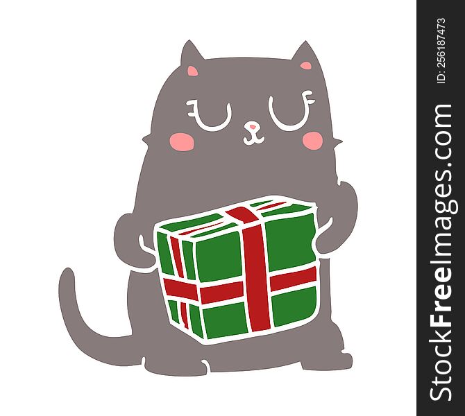 Flat Color Style Cartoon Christmas Cat
