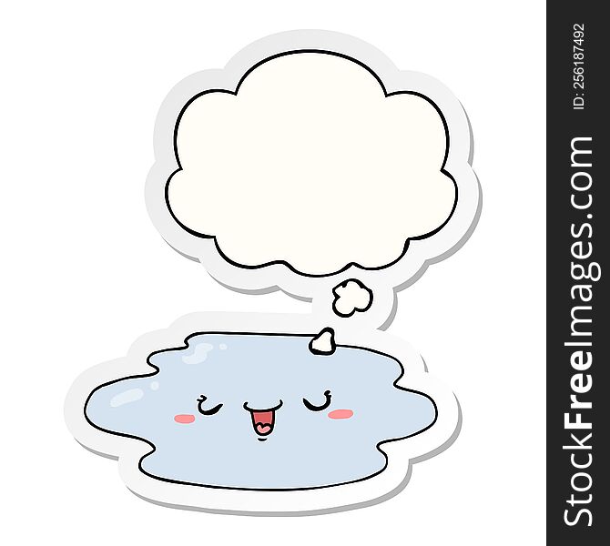 cartoon puddle with face with thought bubble as a printed sticker