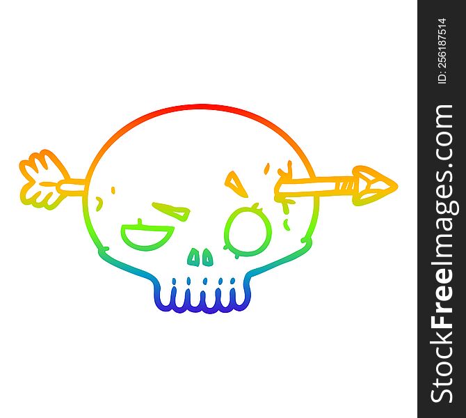 Rainbow Gradient Line Drawing Cartoon Skull Shot Through By Arrow