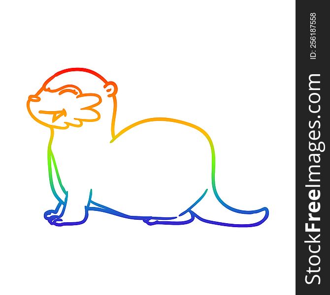 Rainbow Gradient Line Drawing Laughing Otter Cartoon