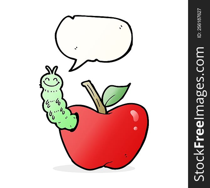 Cartoon Apple With Bug With Speech Bubble