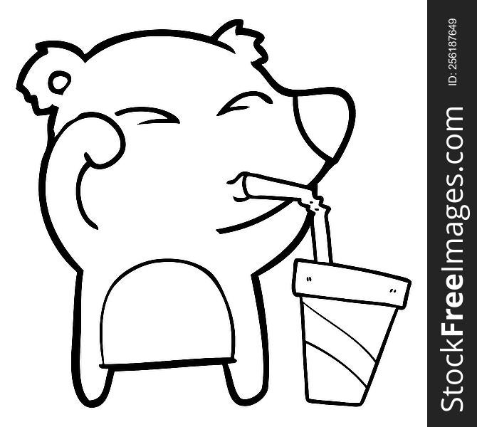 cartoon tired bear rubbing eyes drinking soda. cartoon tired bear rubbing eyes drinking soda