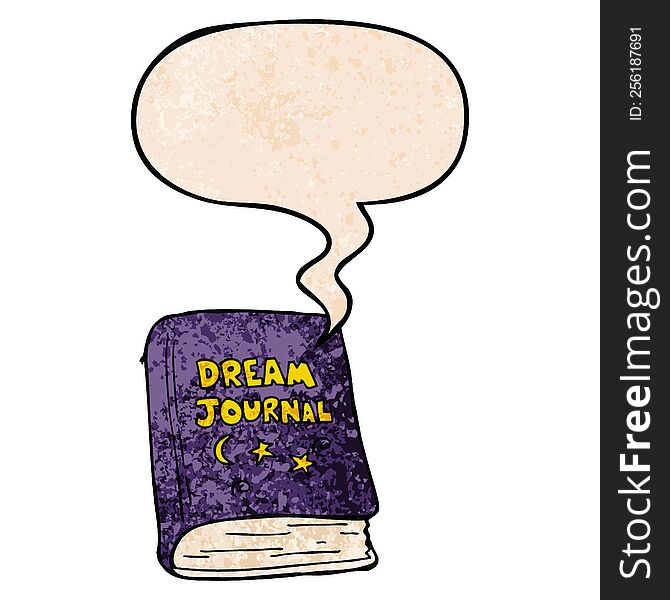 cartoon dream journal and speech bubble in retro texture style