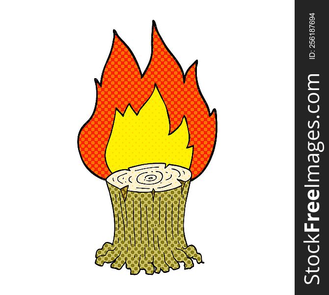 freehand drawn cartoon big tree stump on fire