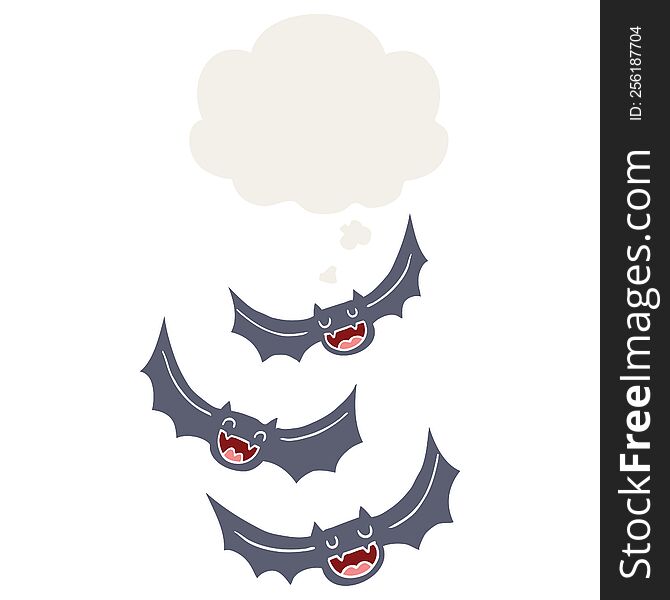 Cartoon Vampire Bats And Thought Bubble In Retro Style