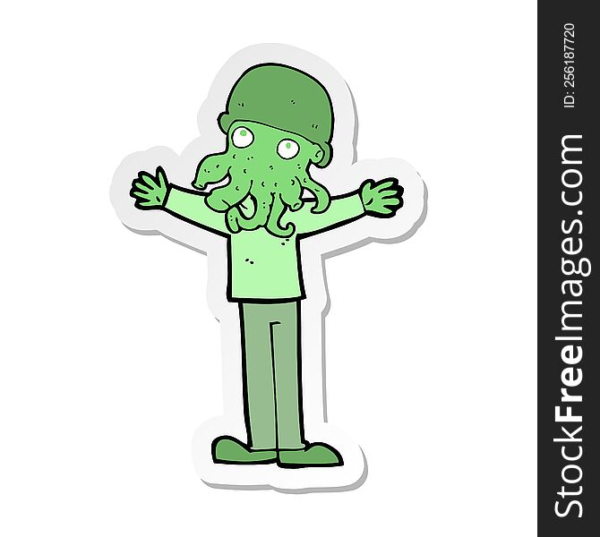 sticker of a cartoon alien squid face man