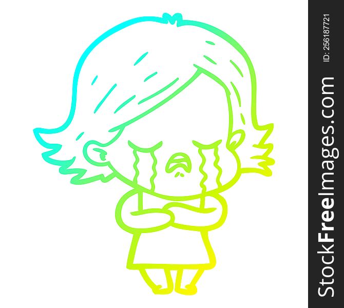 Cold Gradient Line Drawing Cartoon Girl Crying