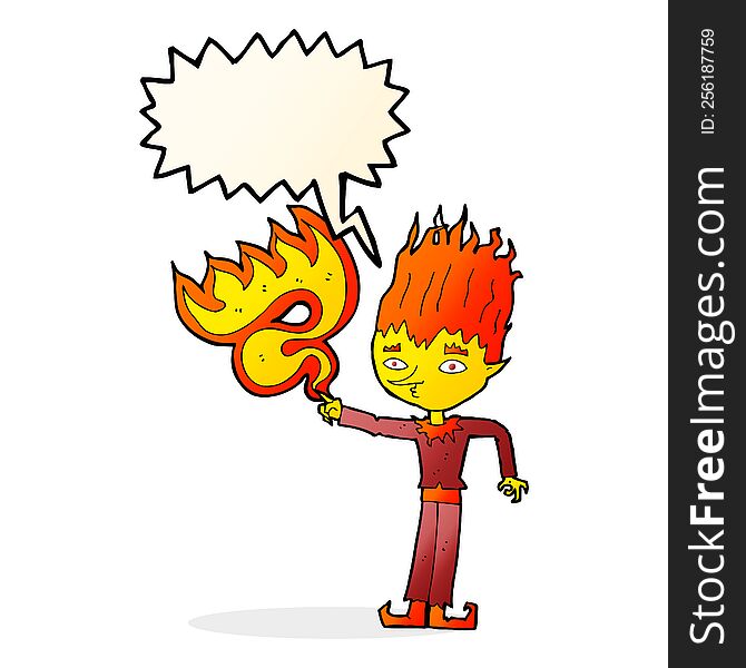 fire spirit cartoon with speech bubble