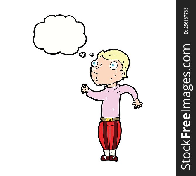 cartoon man in loud clothes with thought bubble
