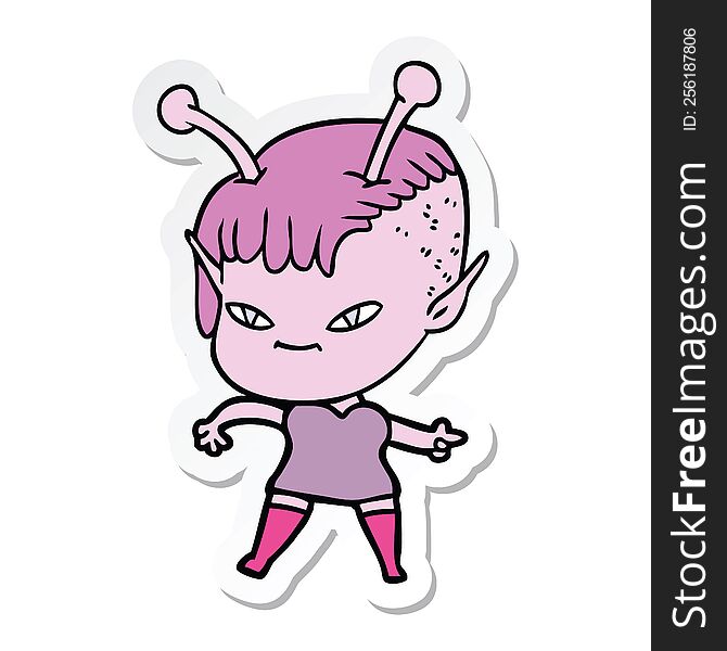 sticker of a cute cartoon alien girl