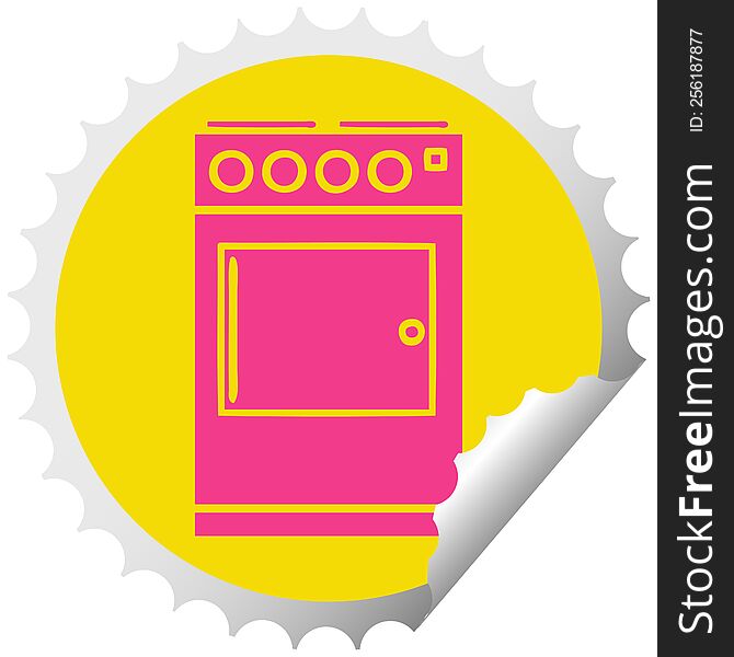 circular peeling sticker cartoon of a oven and cooker