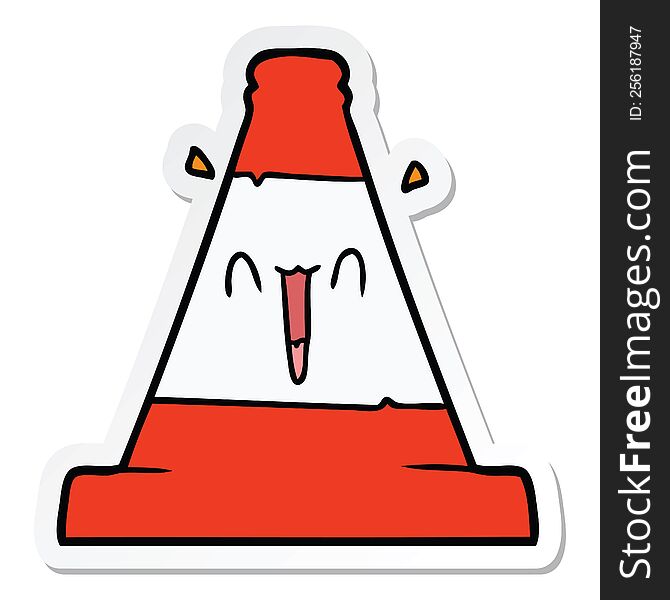 sticker of a cartoon road traffic cone