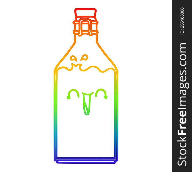 rainbow gradient line drawing of a cartoon old juice bottle
