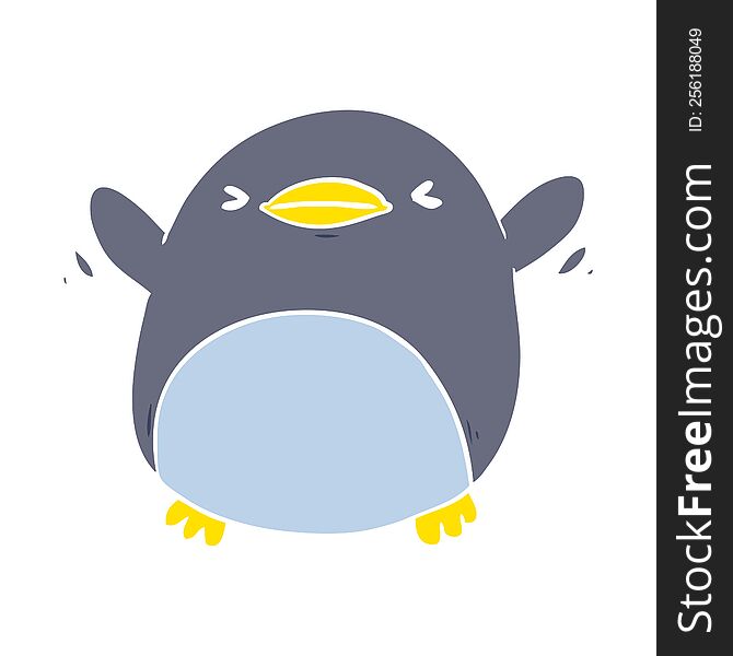 Cute Flat Color Style Cartoon Penguin Flapping Wings