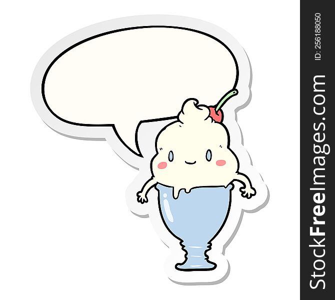 Cute Cartoon Ice Cream And Speech Bubble Sticker