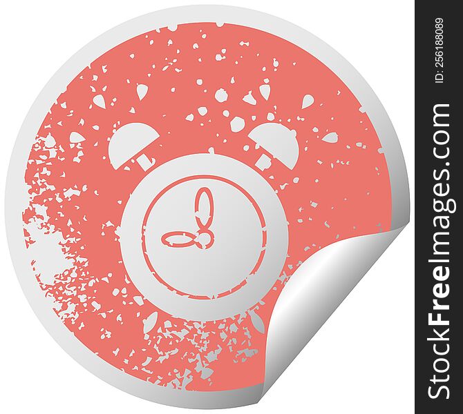 distressed circular peeling sticker symbol of a ringing alarm clock
