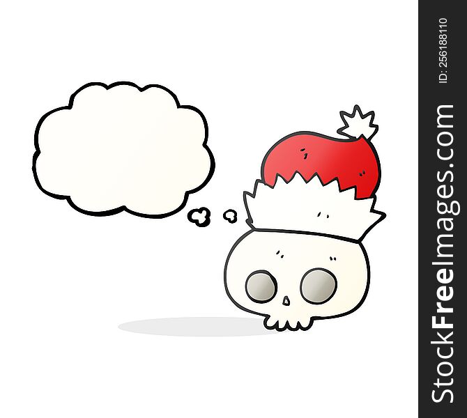 Thought Bubble Cartoon Skull Wearing Christmas Hat