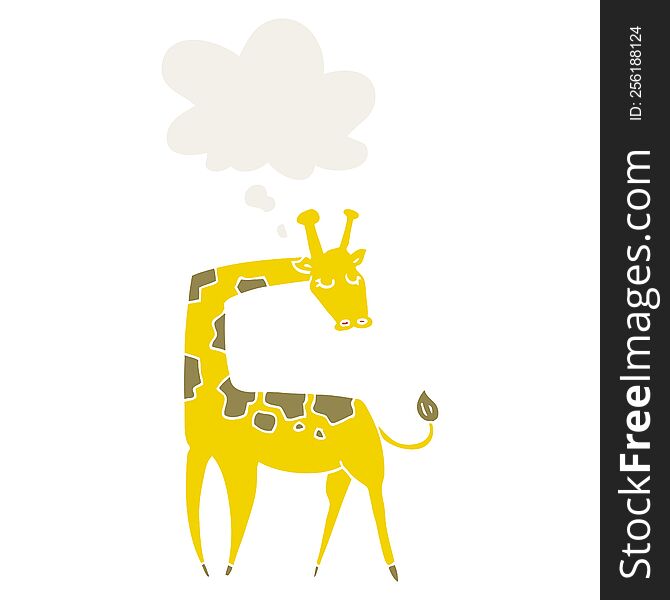 cartoon giraffe with thought bubble in retro style