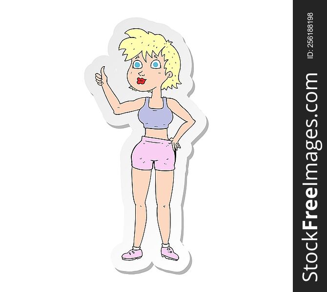 Sticker Of A Happy Gym Woman Giving Thumbs Up Symbol