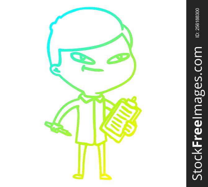 Cold Gradient Line Drawing Cartoon Boy
