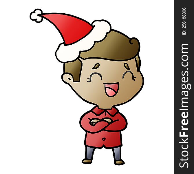 Gradient Cartoon Of A Laughing Man Wearing Santa Hat