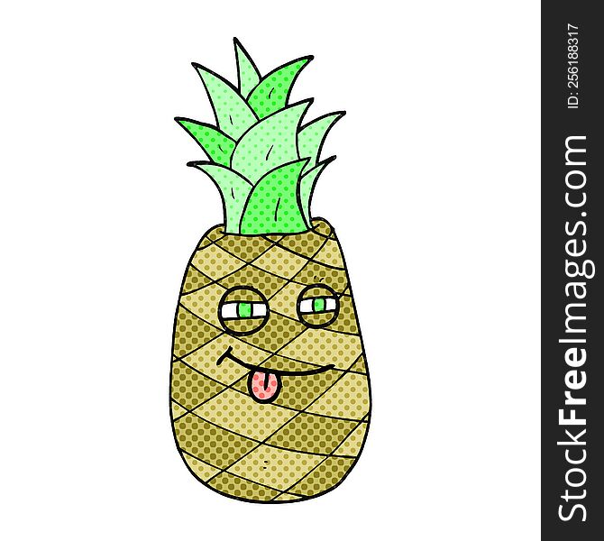 freehand drawn comic book style cartoon pineapple