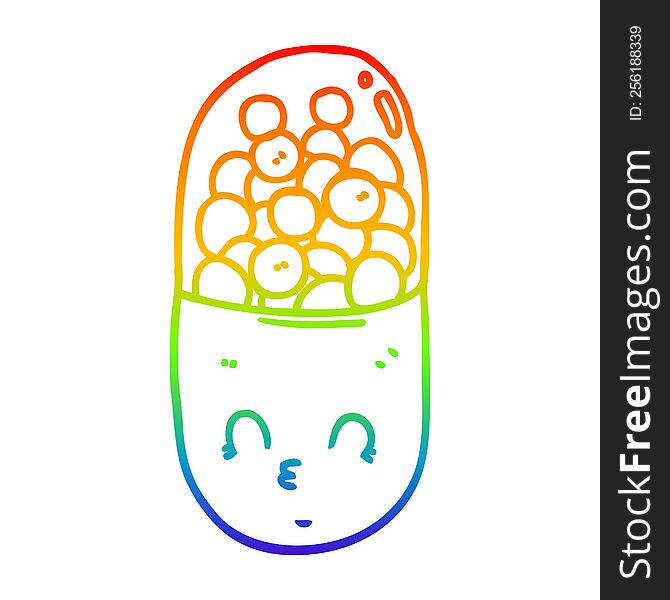 Rainbow Gradient Line Drawing Cartoon Pill