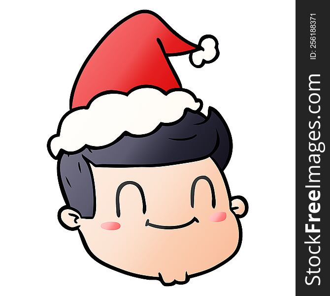 Gradient Cartoon Of A Male Face Wearing Santa Hat