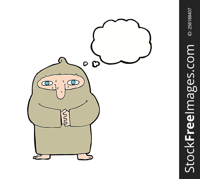 cartoon monk in robe with thought bubble