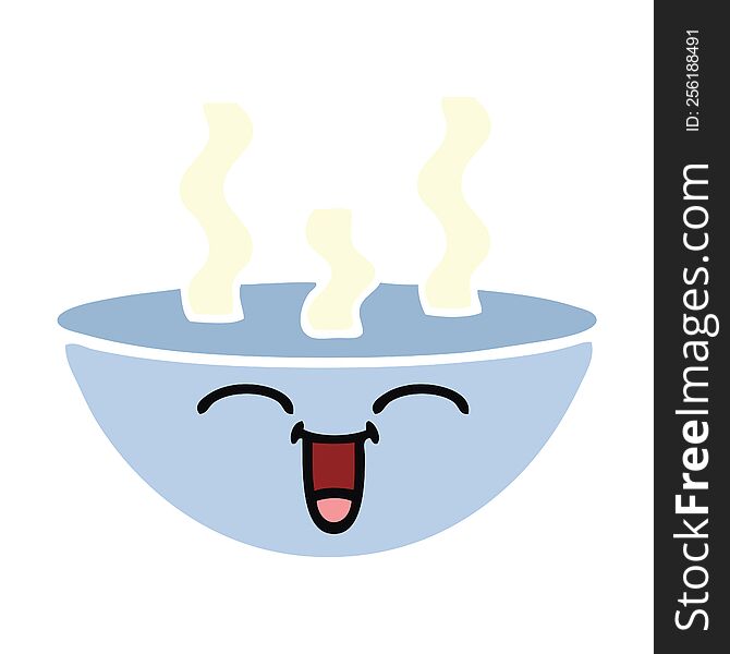 flat color retro cartoon of a bowl of hot soup