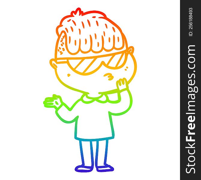 Rainbow Gradient Line Drawing Cartoon Boy Wearing Sunglasses