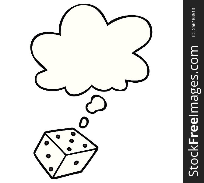 cartoon dice and thought bubble