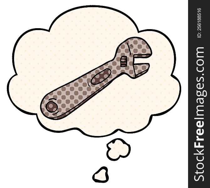 cartoon spanner with thought bubble in comic book style