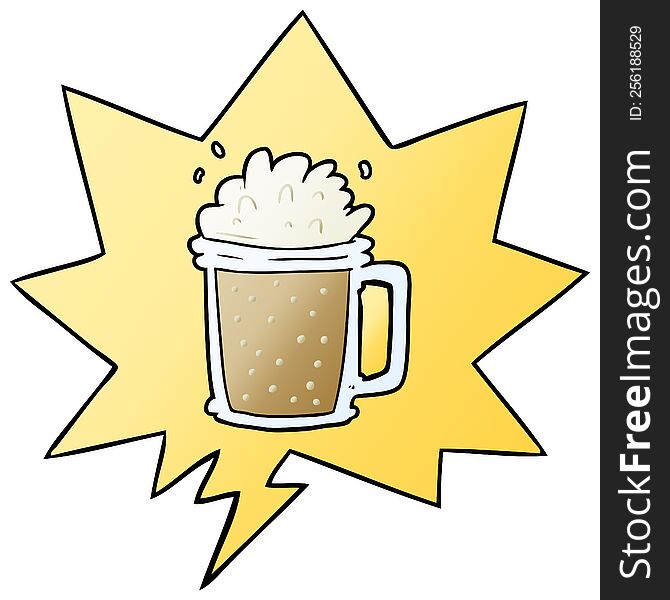 cartoon pint of ale with speech bubble in smooth gradient style