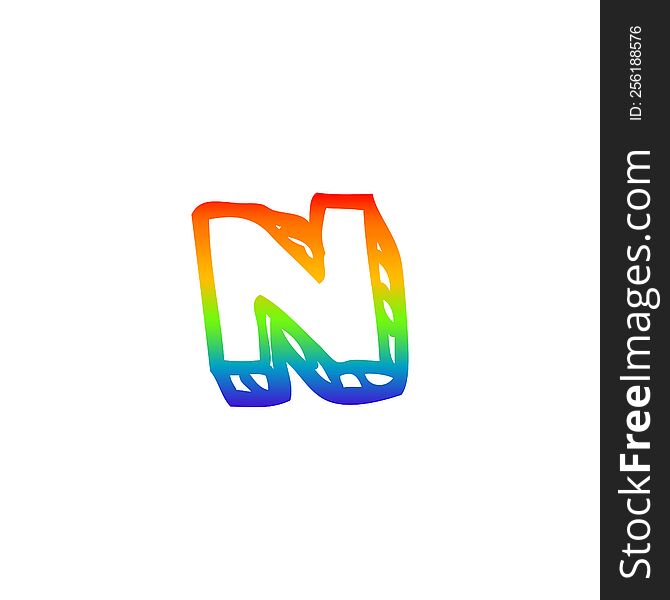 Rainbow Gradient Line Drawing Cartoon Letter N