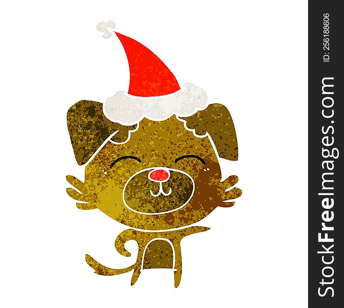 Retro Cartoon Of A Dog Pointing Wearing Santa Hat